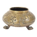 Nineteenth-century Indo-Persian brass jardiniere of bulbous form, raised on claw feet Worldwide