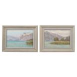 William Baptiste Baird, 1847-1899 pair of river and mountain landscapes, each signed oil on board