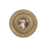 Nineteenth-century French brass charger with inset painted portrait miniature of a young woman