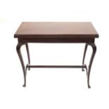 Edwardian period mahogany fold-over card table the rectangular top opening to a beize lined