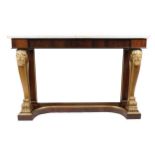 Nineteenth-century rosewood and parcel gilt console table the inverted breakfront marble top,