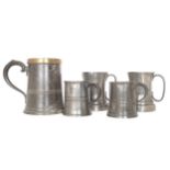 Group of five eighteenth-century pewter tankards Worldwide shipping available: shipping@sheppards.ie