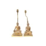 Pair of Chinese gilt bronze Buddha stemmed table lamps Worldwide shipping available: shipping@