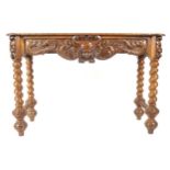 Nineteenth-century carved oak ceremonial hall table the rectangular top with eared corners to the