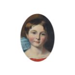 Nineteenth-century English School oval portrait of a young girl, oil on canvas, enclosed in a gilt