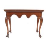 Irish eighteenth-century period walnut cabinet stand raised on scallop headed cabriole legs,