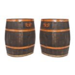 Pair of metal bound wooden wine barrels Worldwide shipping available: shipping@sheppards.ie Each