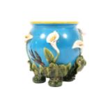 Delph jardiniere with raised leaf, floral and bird decoration Worldwide shipping available: