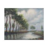 F. Bouckaert tree lined river landscape, signed oil on canvas Worldwide shipping available: