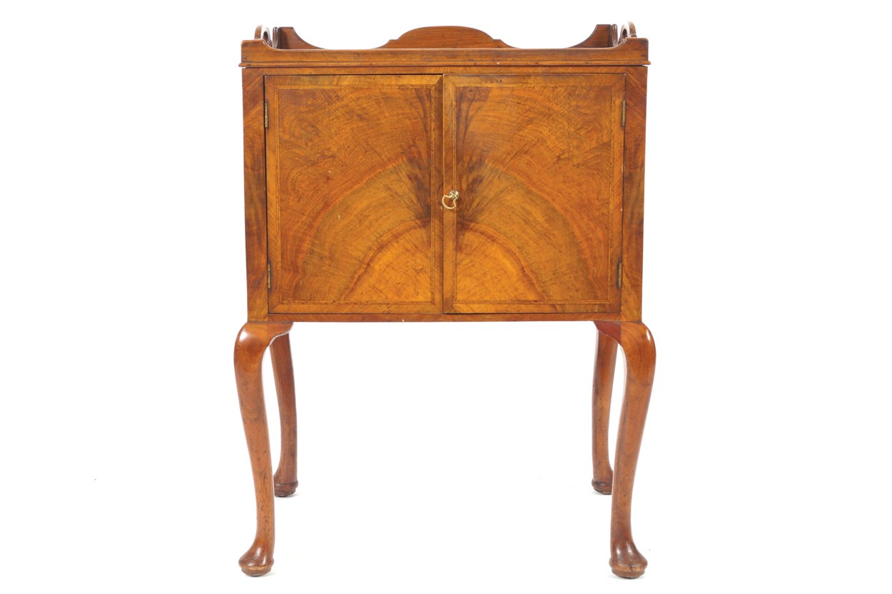 Edwardian period George III style mahogany and cross banded tray top cabinet raised on cabriole legs