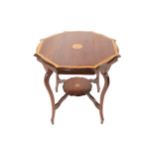 Edwardian mahogany and satinwood inlaid and crossbanded occasional table Worldwide shipping