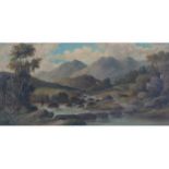 C. Leslie fisherman in a river and mountain landscape, signed oil on canvas Worldwide shipping