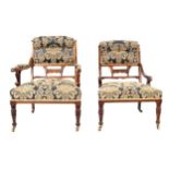 Pair of Edwardian rosewood and marquetry chairs a lady's and a gent's Worldwide shipping