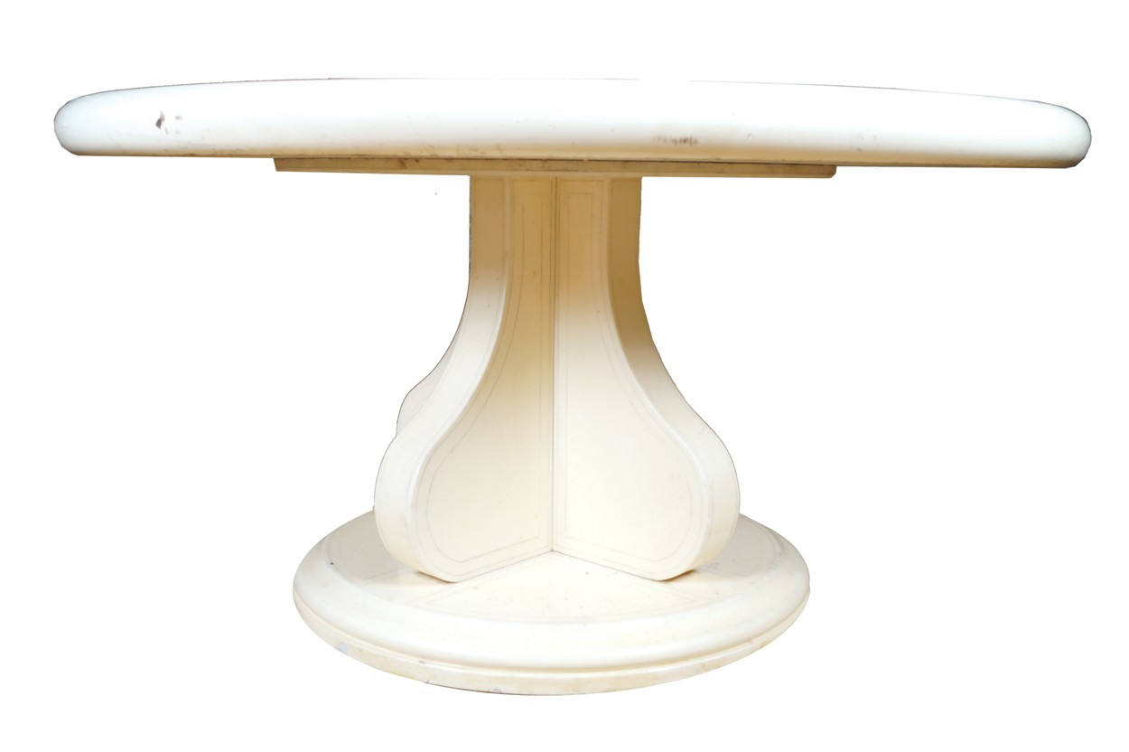 French designer circular dining table the top with inset lazy Susan, raised on a pod base - Image 2 of 11