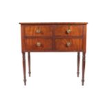 Small Cork Regency period mahogany side cabinet of two faux drawer panelled drawers, furnished