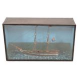 Nineteenth-century mahogany model sailing boat in case Worldwide shipping available: shipping@