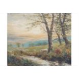 Nineteenth-century English School Impressionist river landscape with sheep, oil on canvas