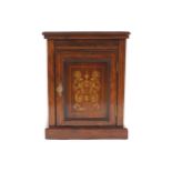 Late nineteenth-century rosewood and marquetry pedestal the square top, above a profusely inlaid