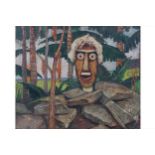 English School African mask in a jungle setting, oil on board Worldwide shipping available: