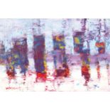 Wright abstract harbour scene, signed acrylic on board Worldwide shipping available: shipping@