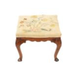 Eighteenth-century period walnut and tapestry upholstered stool, circa 1740 Worldwide shipping