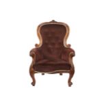 Early Victorian mahogany framed and deep buttoned upholstered gents armchair Worldwide shipping