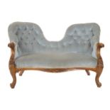 Early Victorian walnut and deep buttoned upholstered settee, circa 1870 Worldwide shipping