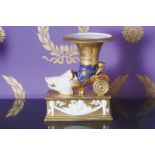 ﻿PAIR OF NINETEENTH-CENTURY GERMAN BISQUE AND PARCEL GILT VASES ﻿each of cornucopia form,