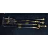 SET OF GEORGIAN STEEL AND BRASS FIRE IRONS (four pieces) Direct all shipping enquiries to shipping@