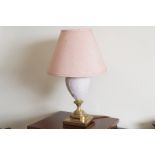 BRASS AND JASPERWARE VASE SHAPED TABLE LAMP AND SHADE Direct all shipping enquiries to shipping@