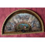 LATE EIGHTEENTH-CENTURY / EARLY NINETEENTH-CENTURY PAINTED FAN depicting figures at a bull fight,