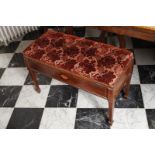 EDWARDIAN PERIOD MAHOGANY AND SATINWOOD INLAID DUET STOOL the lift-up  rectangular upholstered seat,