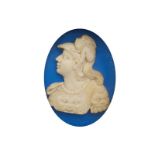 PAIR OF GEORGE III PERIOD CARVED IVORY MINIATURE PROFILES each depicting a Roman wearing a helmet,