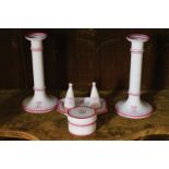SIX-PIECE DANIELLE OF LONDON CHAMBER VANITY SET Comprising: a pair of candle sticks, a candle