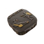 GEORGE III GOLD AND SILVER MOUNTED PATCH BOX the lid depicting classical figures, opening to a