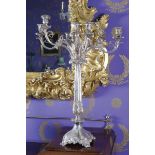 ﻿LARGE PAIR OF SHEFFIELD PLATED CANDELABRAS ﻿each of six scroll arms, with acanthus draped candle