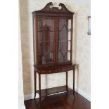 EDWARDIAN PERIOD MAHOGANY AND MARQUETRY SHERATON CABINET-ON-STAND the superstructure with a dentil