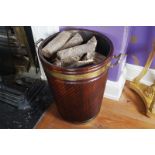 ﻿MONUMENTAL PAIR OF MAHOGANY AND BRASS BOUND PEAT BUCKETS ﻿each with a brass liner, furnished with