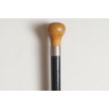 NINETEENTH-CENTURY EBONY AND SATINWOOD WALKING STICK with silver plated ferrule Direct all