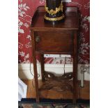 GEORGE III PERIOD MAHOGANY BESIDE PEDESTAL the square top below a three quarter gallery rail, above