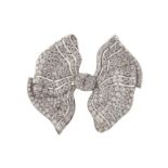 ﻿1930s ART DECO DIAMOND BOW BROOCH ﻿set with brilliant and baguette cut diamonds, mounted in