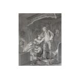 AFTER WILLIAM HOGART Eighteenth-century engraving dated 1778, figures in a bedroom Direct all