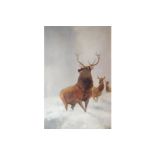 GUSTAVE SINCLAIR Nineteenth-century Study of a stag in a winter landscape  Unframed oil on canvas