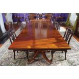 ﻿LARGE IRISH GEORGE III PERIOD THREE-PILLAR MAHOGANY DINING TABLE ﻿with later elements, the