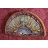 ﻿LATE EIGHTEENTH-CENTURY / EARLY NINETEENTH-CENTURY PAINTED FAN ﻿with parcel gilt mother o’ pearl