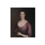 ENGLISH SCHOOL, EIGHTEENTH-CENTURY Three-quarter length portrait, of a lady with a mauve silk