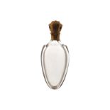 NINETEENTH-CENTURY GLASS AND GILT METAL PERFUME FLASK WITH RUBY CABOCHONS Direct all shipping