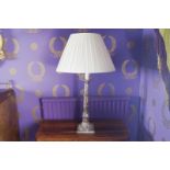 ﻿PAIR OF HEAVY OLD SHEFFIELD PLATED TABLE LAMPS WITH SHADES ﻿each with a leaf draped stem and