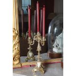 PAIR OF NINETEENTH-CENTURY BRONZE AND MARBLE CANDELABRAS each of three scroll arms supporting a leaf