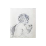 ENGLISH SCHOOL, NINETEENTH-CENTURY Cherub with a drinking bowl  Pencil sketch heightened with body